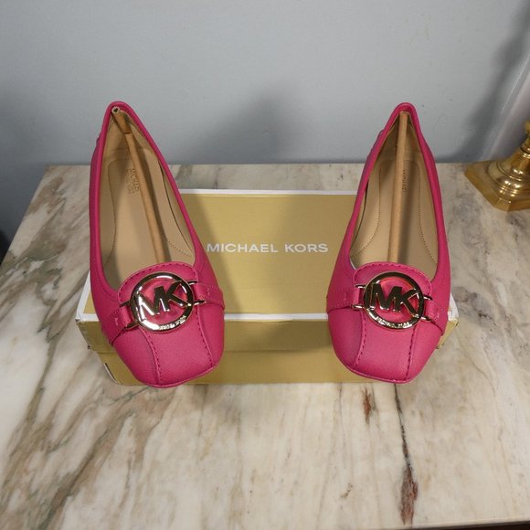 Michael Kors Women's Fulton Moccasin Carmine Pink Gold Logo 7 - Picture 12 of 14